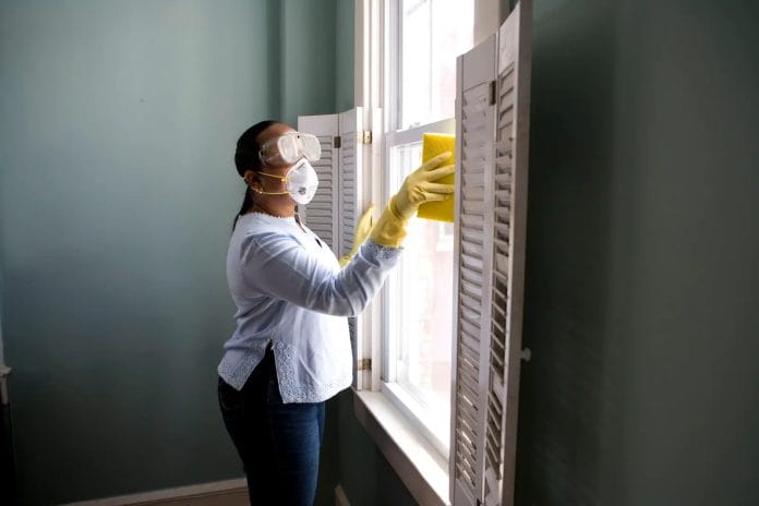 woman cleaning home