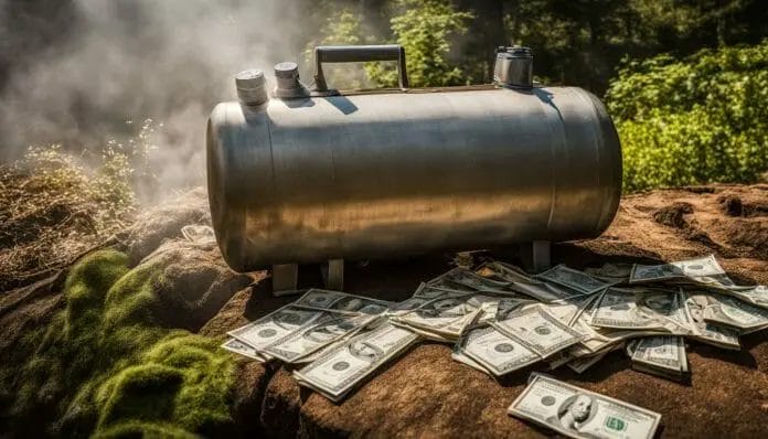 How Much Does It Really Cost to Fill a Propane Tank: A Comprehensive Cost Breakdown A metal tank with money sitting on top of it.