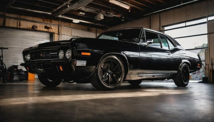 How Much Does It Cost to Paint a Car Black? A black muscle car parked in a garage.