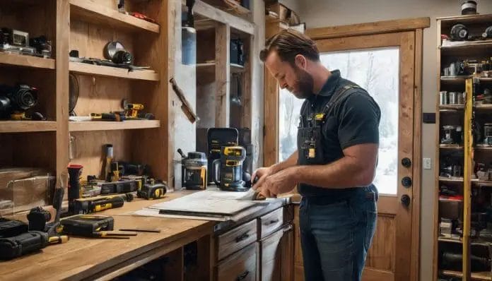How Much Does It Cost to Replace a Door: A Comprehensive Guide A man working in a workshop with a lot of tools.